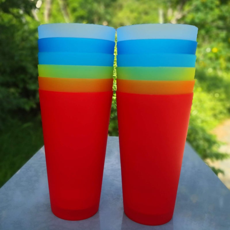 AOYITE Large Plastic Cups Reusable - 32 oz Water Tumblers Unbreakable Drinking Glasses set of 12 - BPA Free Dishwasher Safe Big Plastic Cups for Kids Kitchen Camping Party Outdoor - Image 3